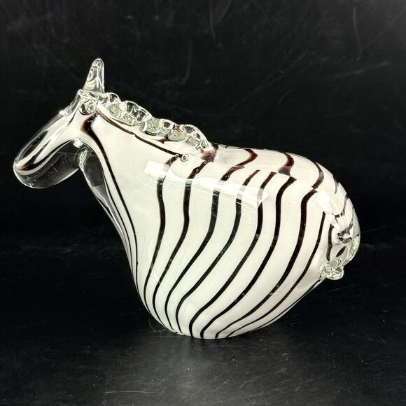 Vintage Murano Style Art Glass Zebra Figurine Hand Blown Striped Horse Sculpture - Picture 3 of 11